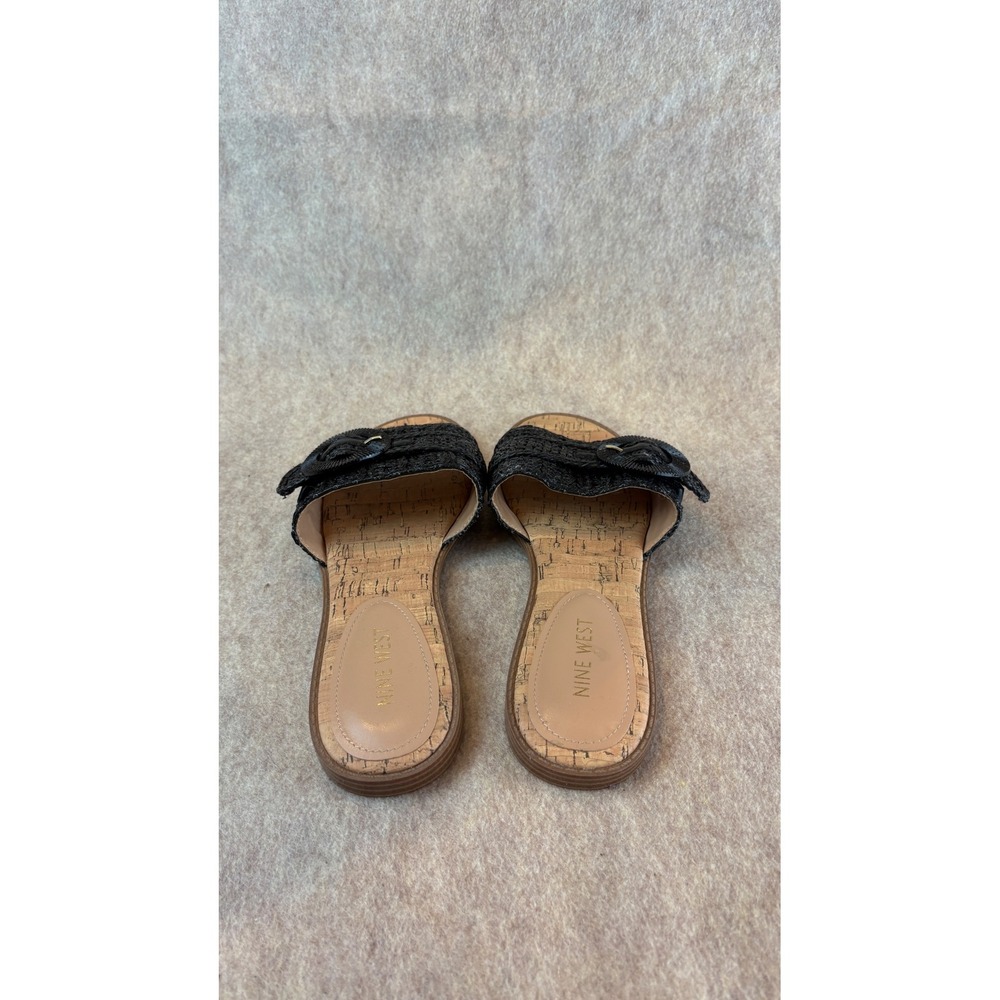 Nine West Womens Black Woven Buckle Slide Sandals Cork Footbed 8M NWT - Picture 4 of 5